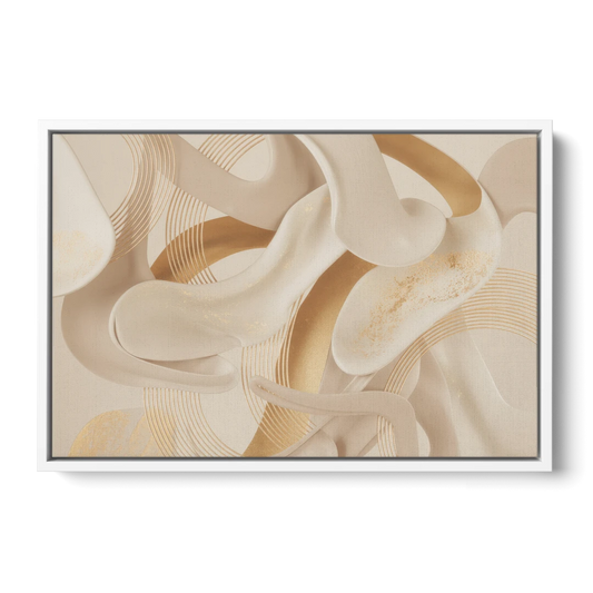 Sophisticated Fluidity Beige Abstract - White Framed Canvas Wall Art - Front
