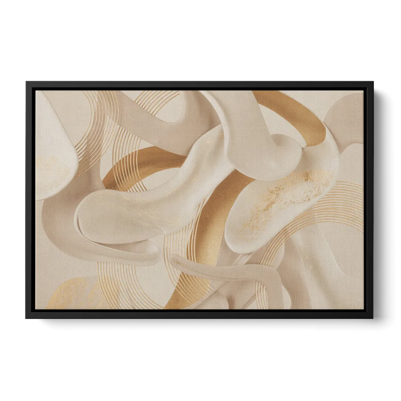 Sophisticated Fluidity Beige Abstract Front - Black Canvas Wall Art