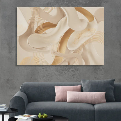 Sophisticated Fluidity Beige Abstract Sitting Room - Canvas Wall Art