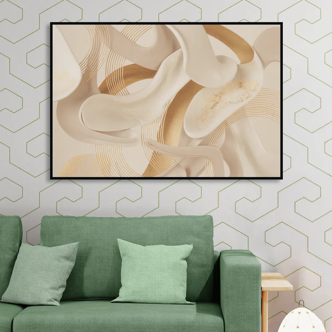 Sophisticated Fluidity Beige Abstract Sitting Room - Black Canvas Wall Art