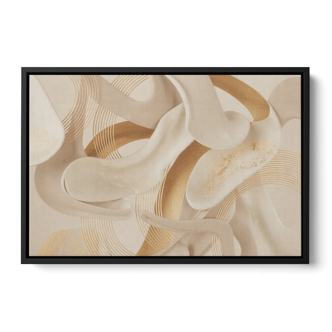 Sophisticated Fluidity Beige Abstract - Black Frame Canvas