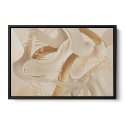 Sophisticated Fluidity Beige Abstract - Black Frame Canvas