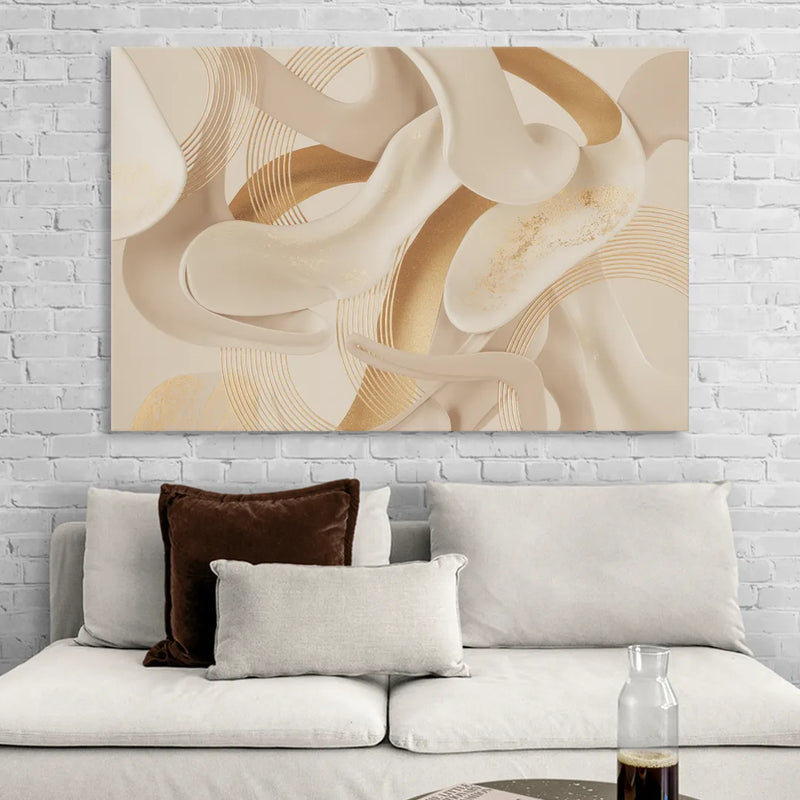 Sophisticated Fluidity Beige Abstract Living Room - Canvas Wall Art