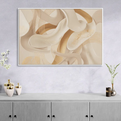 Sophisticated Fluidity Beige Abstract Living Room - White Canvas Wall Art