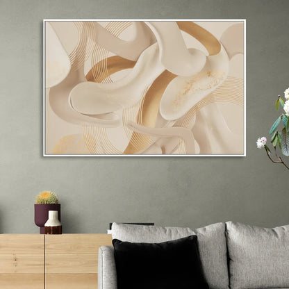 Sophisticated Fluidity Beige Abstract Sitting Room - White Canvas Wall Art