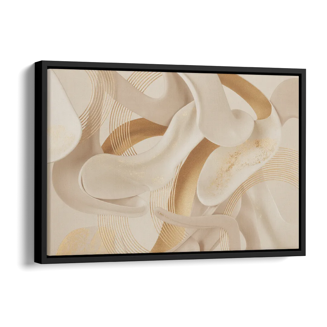 Sophisticated Fluidity Beige Abstract Side - Black Canvas Wall Art