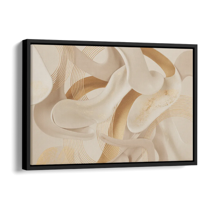 Sophisticated Fluidity Beige Abstract Side - Black Canvas Wall Art