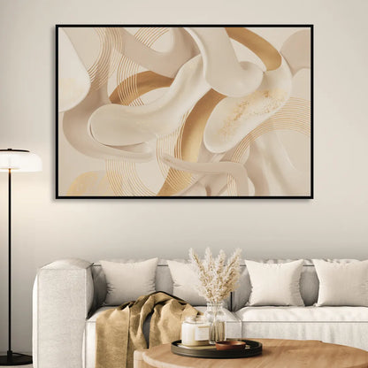 Sophisticated Fluidity Beige Abstract Living Room - Black Canvas Wall Art