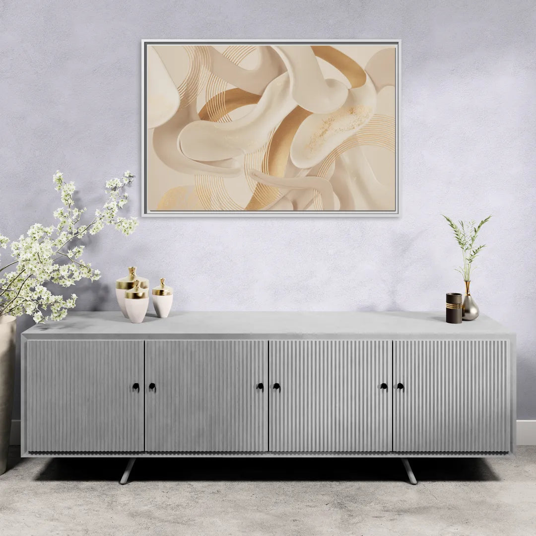 Sophisticated Fluidity Beige Abstract - Living Room White Frame Canvas