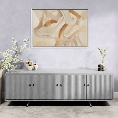 Sophisticated Fluidity Beige Abstract - Living Room White Frame Canvas