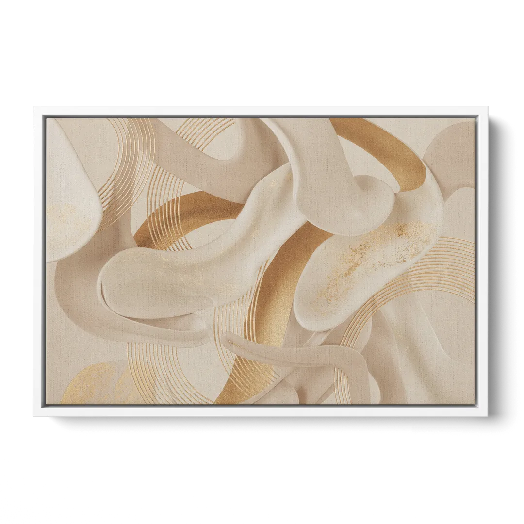 Sophisticated Fluidity Beige Abstract - White Frame Canvas