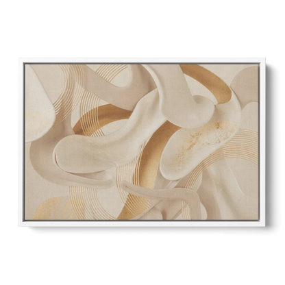 Sophisticated Fluidity Beige Abstract - White Frame Canvas
