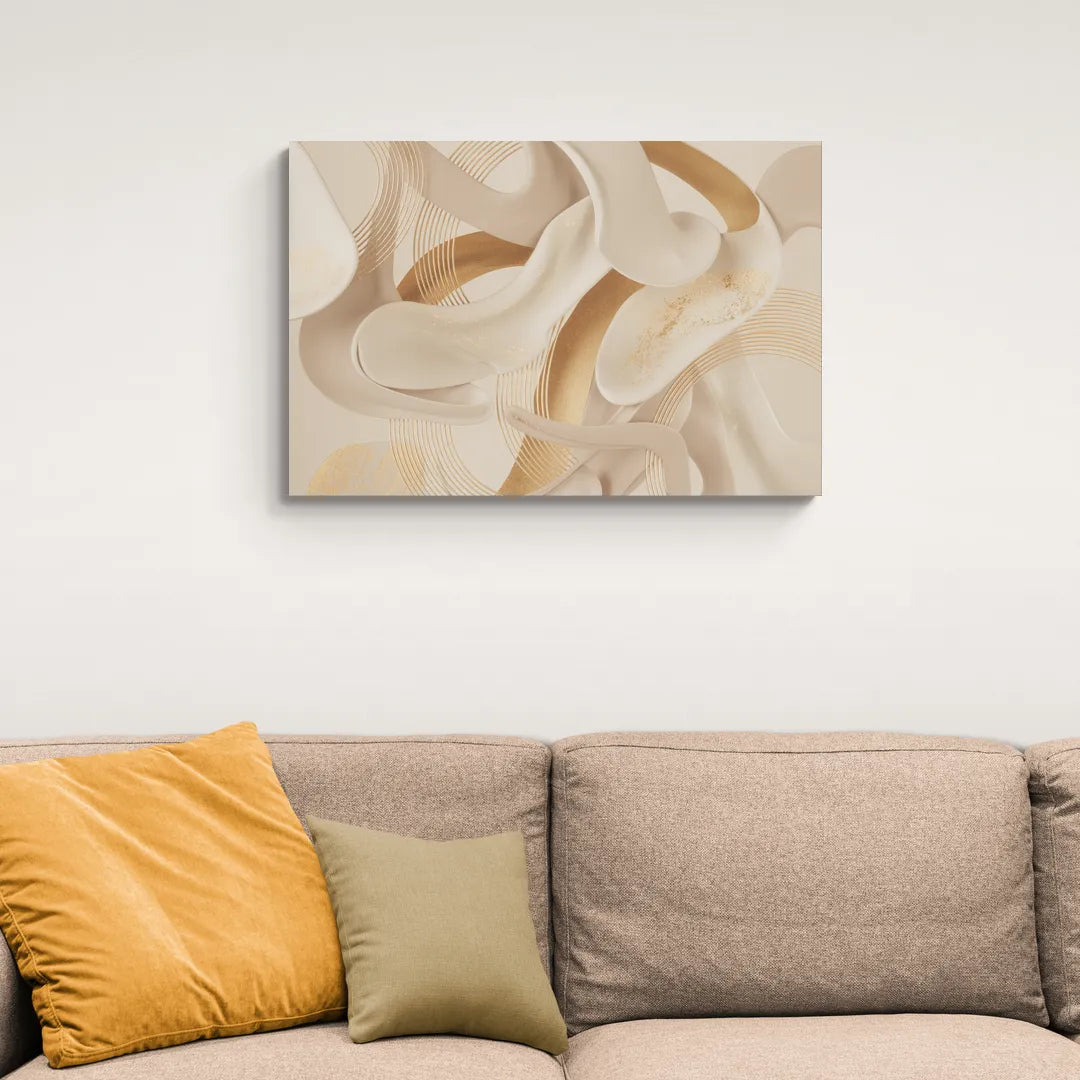 Sophisticated Fluidity Beige Abstract - Canvas Wall Art Living Room
