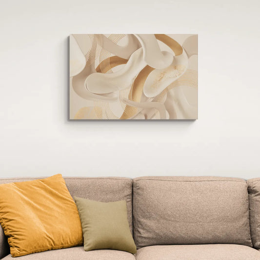 Sophisticated Fluidity Beige Abstract - Canvas Wall Art Living Room