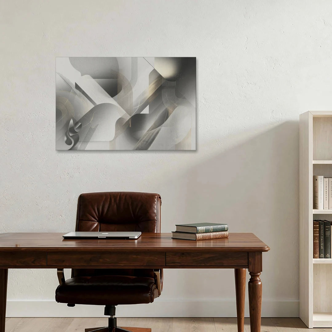 Sophisticated Fluidity Grey and White Abstract - Canvas Wall Art - Office - 36x24
