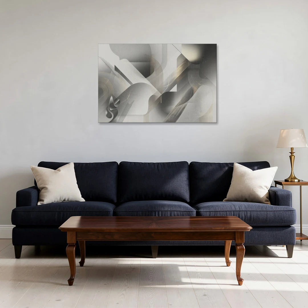Sophisticated Fluidity Grey and White Abstract - Canvas Wall Art - Sofa - 36x24