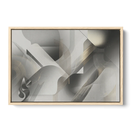 Sophisticated Fluidity Grey and White Abstract - Oak Framed Canvas Wall Art - Front
