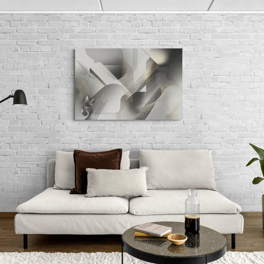 Sophisticated Fluidity Grey and White Abstract - Canvas Wall Art Living Room