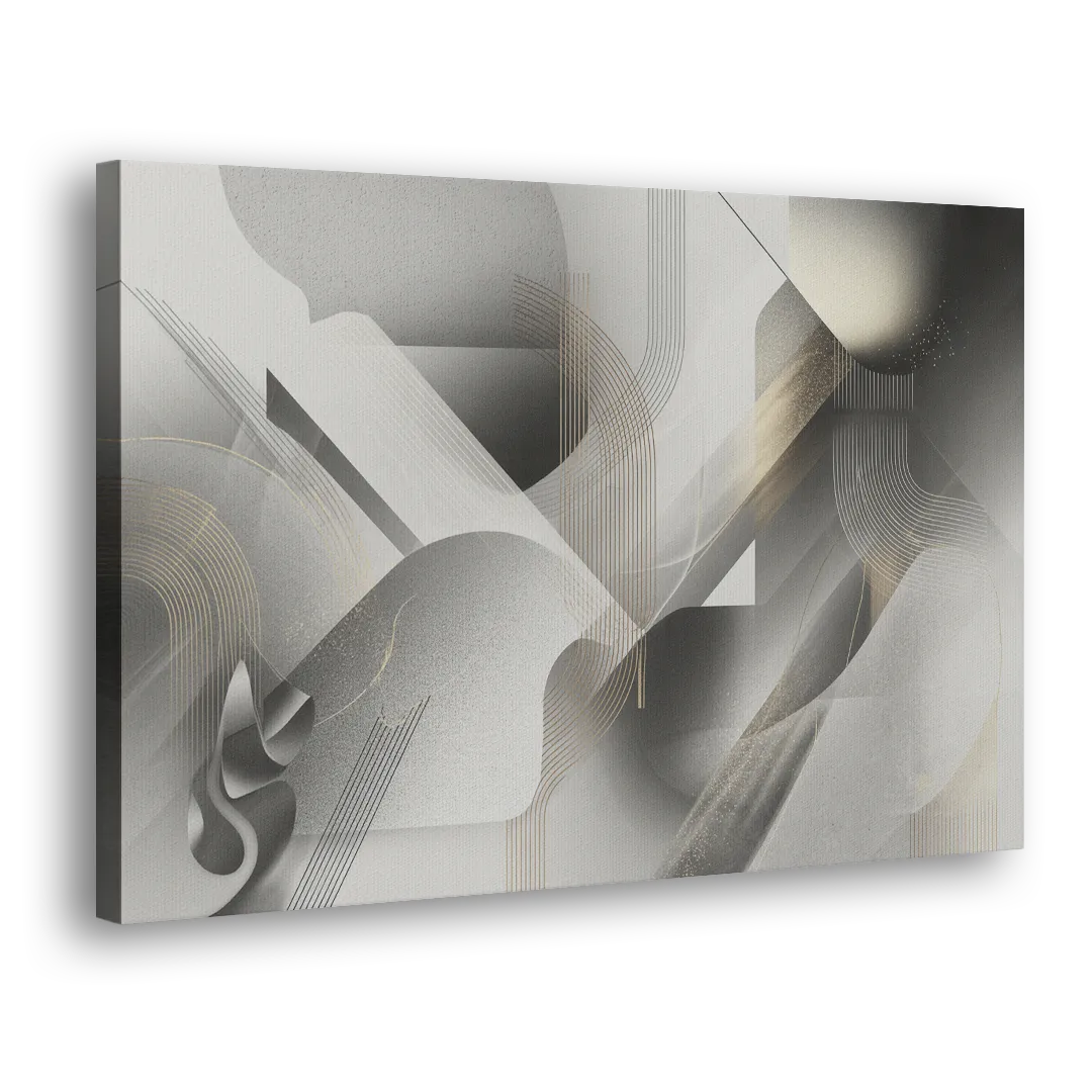 Sophisticated Fluidity Grey and White Abstract Side - Canvas Wall Art