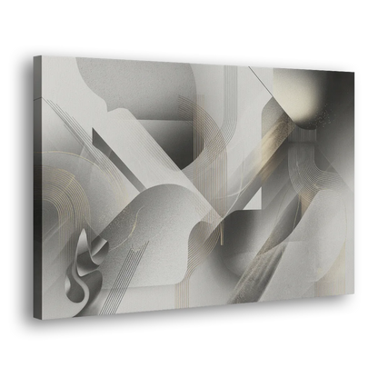 Sophisticated Fluidity Grey and White Abstract Side - Canvas Wall Art