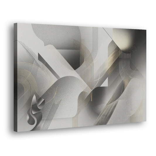Sophisticated Fluidity Grey and White Abstract Side - Canvas Wall Art