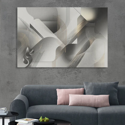 Sophisticated Fluidity Grey and White Abstract Living Room - Canvas Wall Art