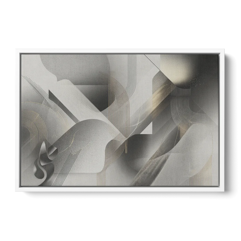 Sophisticated Fluidity Grey and White Abstract Front - White Canvas Wall Art