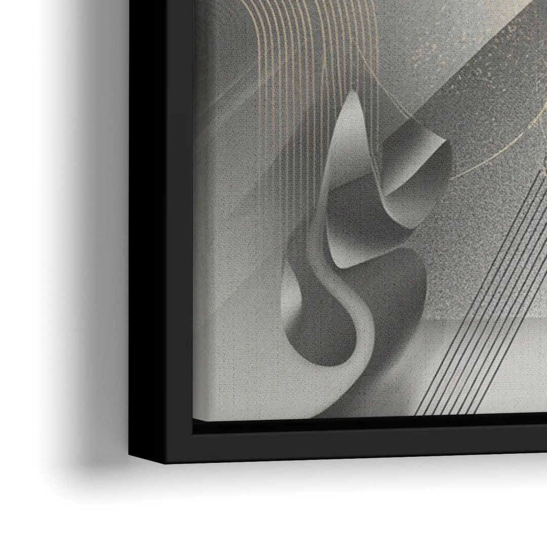 Sophisticated Fluidity Grey and White Abstract - Close-Up Black Frame Canvas