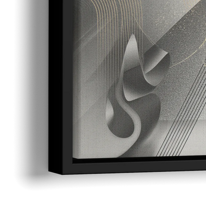 Sophisticated Fluidity Grey and White Abstract - Close-Up Black Frame Canvas
