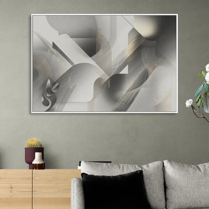 Sophisticated Fluidity Grey and White Abstract Living Room - White Canvas Wall Art