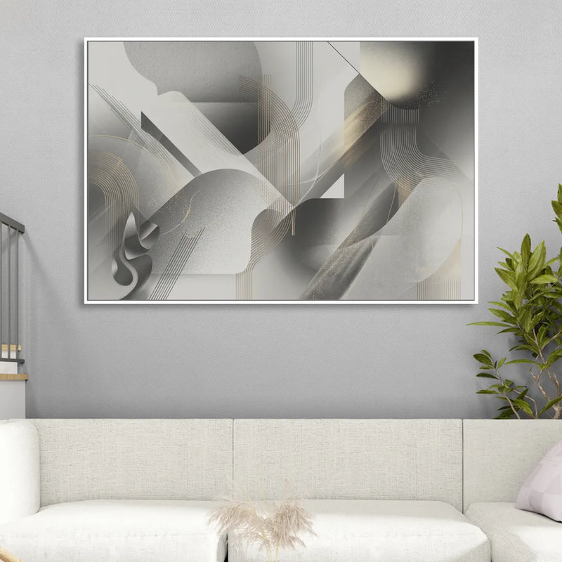 Sophisticated Fluidity Grey and White Abstract Sitting Room - White Canvas Wall Art