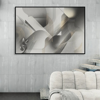 Sophisticated Fluidity Grey and White Abstract Sitting Room - Black Canvas Wall Art