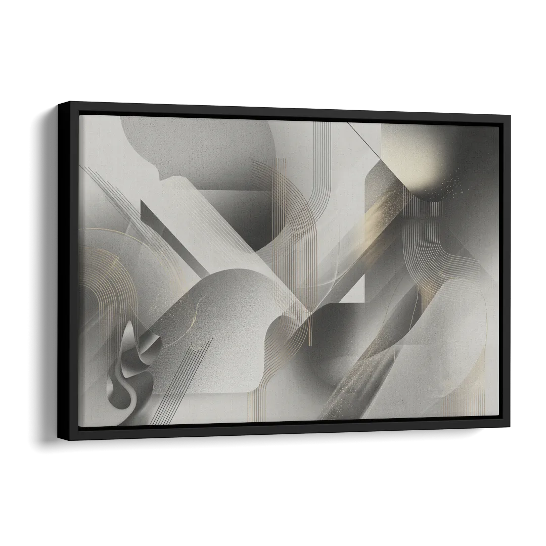 Sophisticated Fluidity Grey and White Abstract Side - Black Canvas Wall Art