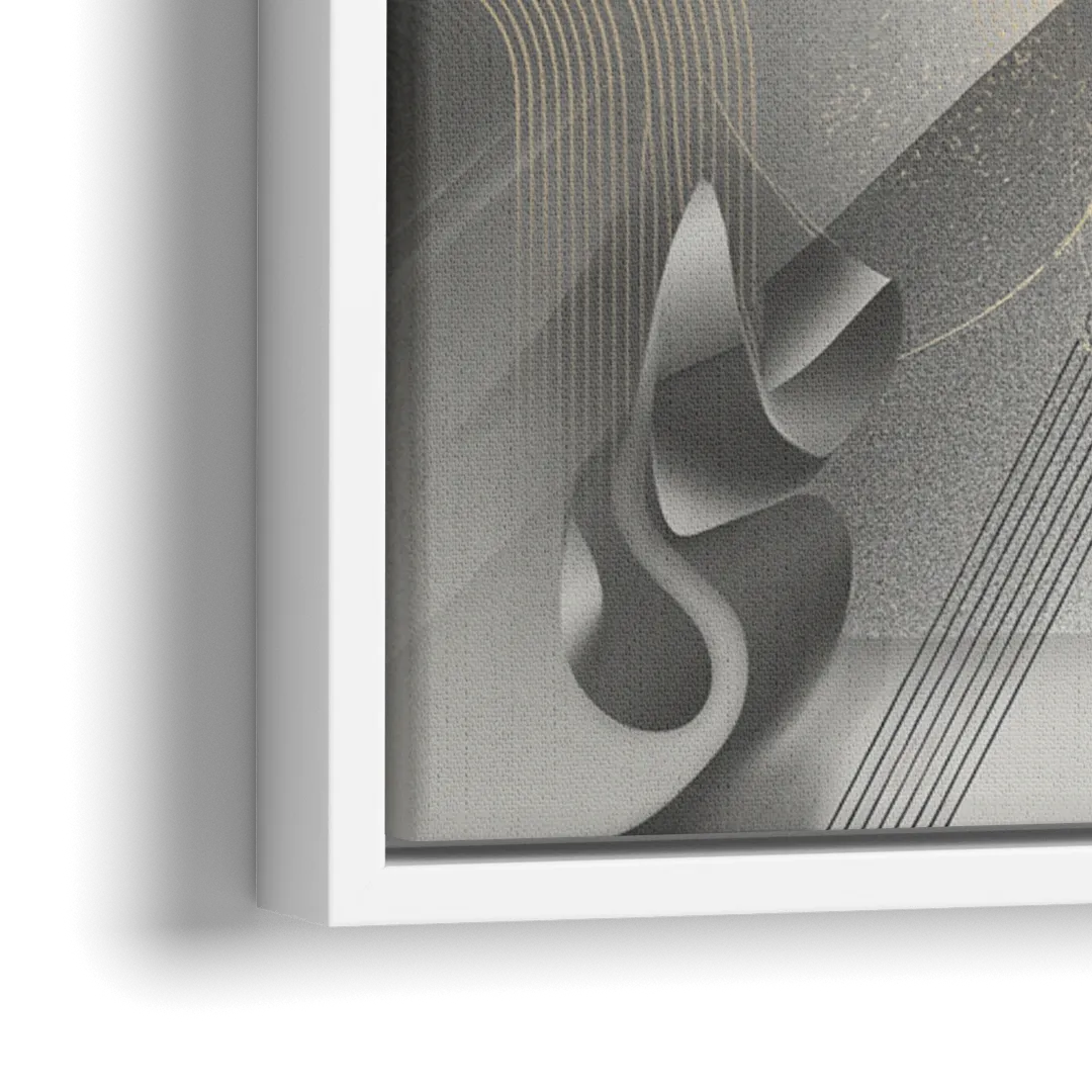 Sophisticated Fluidity Grey and White Abstract - Close-Up White Frame Canvas