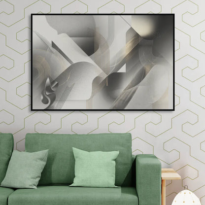 Sophisticated Fluidity Grey and White Abstract Living Room - Black Canvas Wall Art