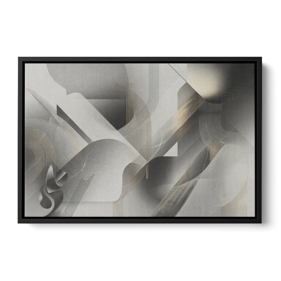 Sophisticated Fluidity Grey and White Abstract Front - Black Canvas Wall Art