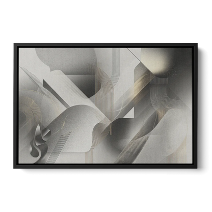 Sophisticated Fluidity Grey and White Abstract Front - Black Canvas Wall Art