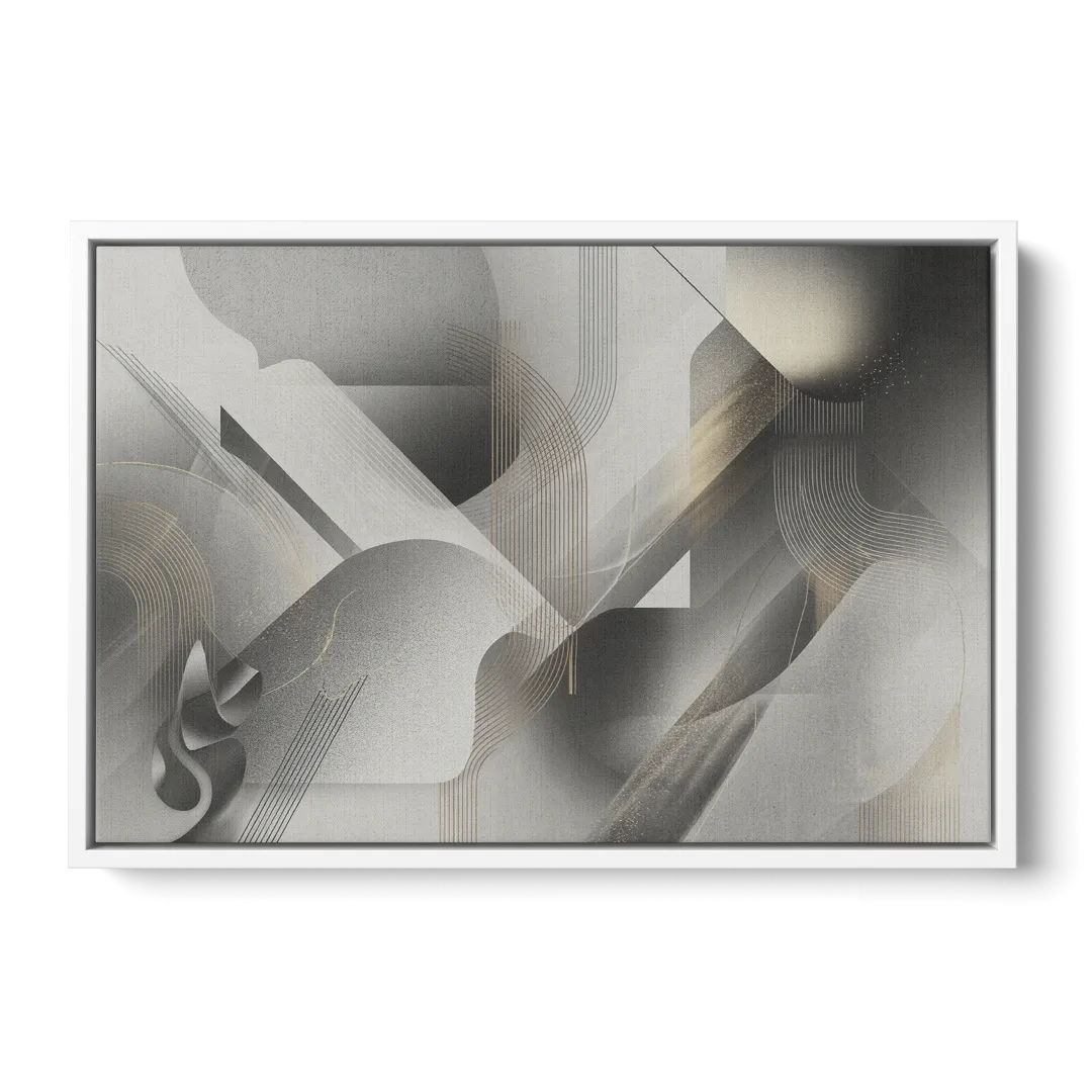 Sophisticated Fluidity Grey and White Abstract - White Frame Canvas