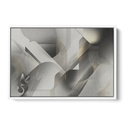 Sophisticated Fluidity Grey and White Abstract - White Frame Canvas