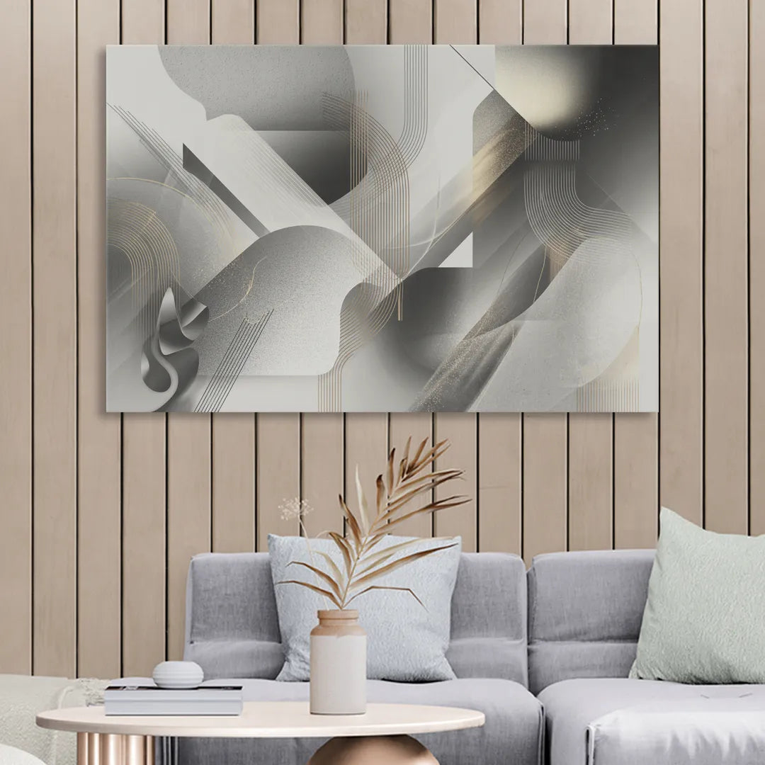 Sophisticated Fluidity Grey and White Abstract Sitting Room - Canvas Wall Art