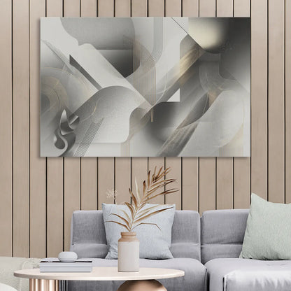 Sophisticated Fluidity Grey and White Abstract Sitting Room - Canvas Wall Art