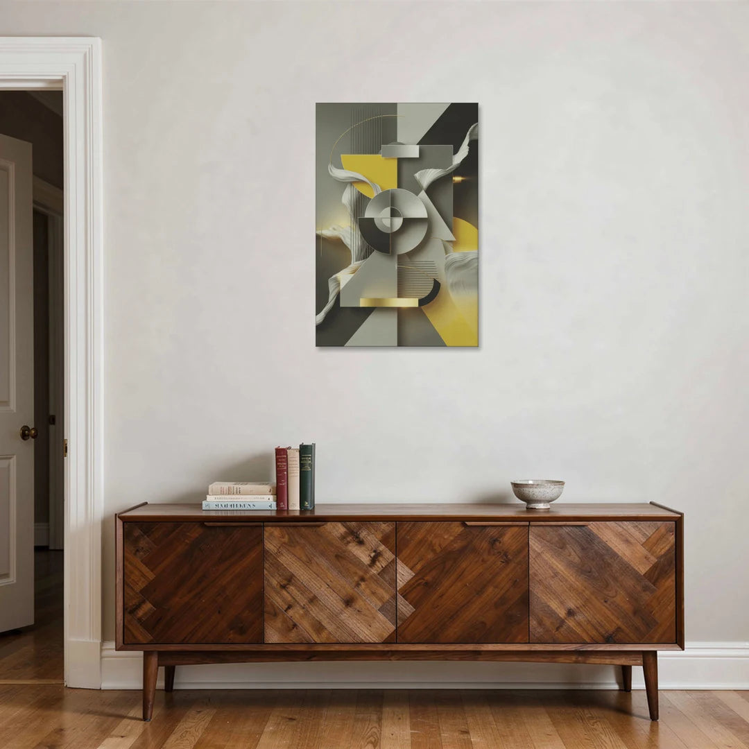Sophisticated Geometric Fusion Yellow and Grey Abstract - Canvas Wall Art - Coffee Table - 24x36