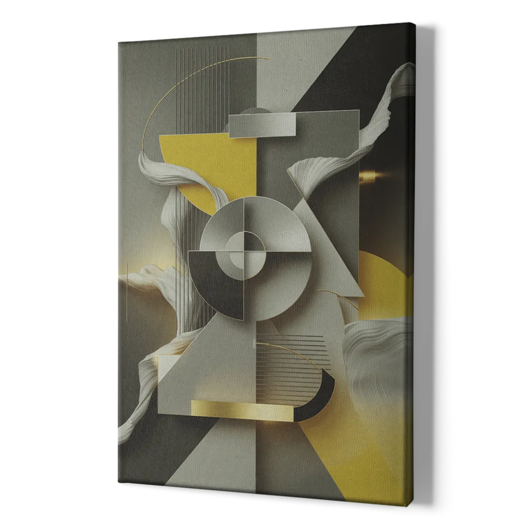 Sophisticated Geometric Fusion Yellow and Grey Abstract - Canvas Print Art Sides