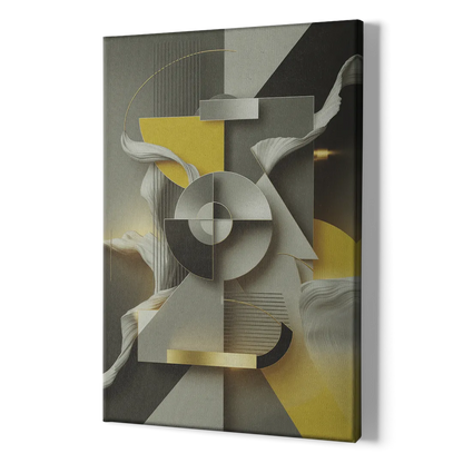 Sophisticated Geometric Fusion Yellow and Grey Abstract - Canvas Print Art Sides