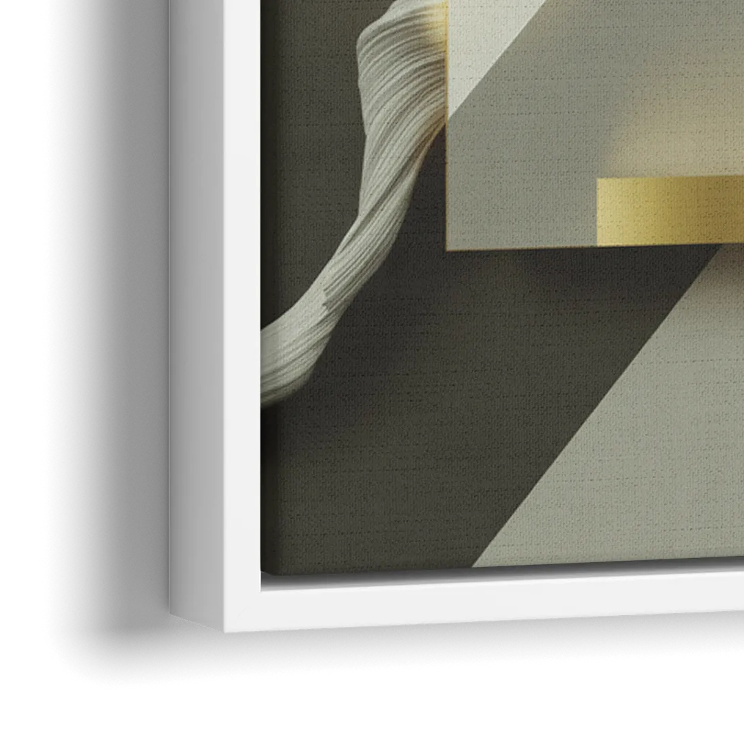 Sophisticated Geometric Fusion Yellow and Grey Abstract - Close-Up White Frame Canvas