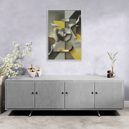 Sophisticated Geometric Fusion Yellow and Grey Abstract - Living Room White Frame Canvas