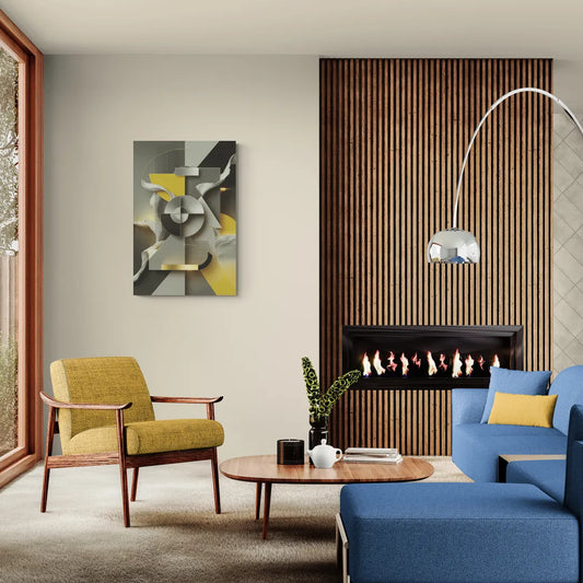 Sophisticated Geometric Fusion Yellow and Grey Abstract - Canvas Wall Art Living Room