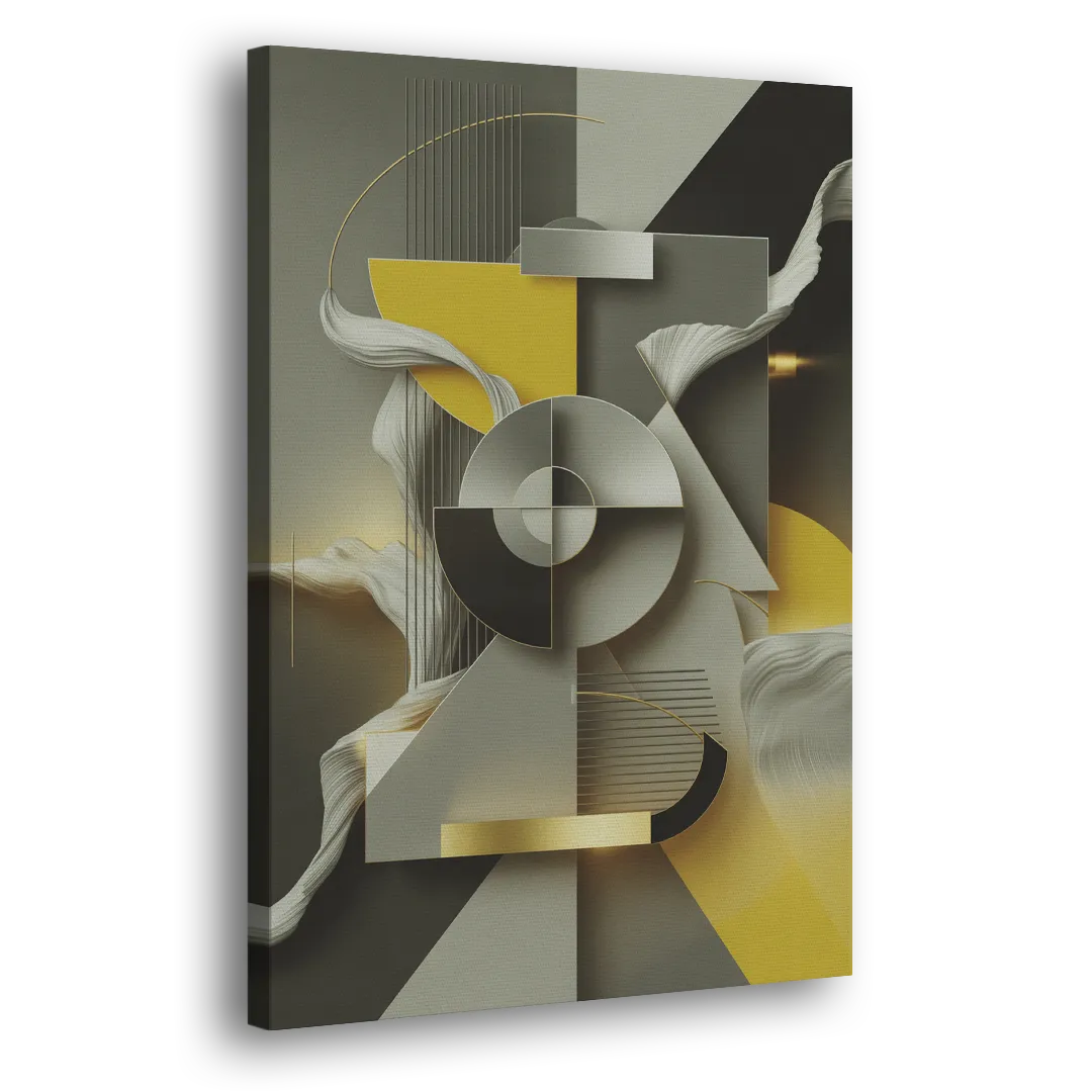 Sophisticated Geometric Fusion Yellow and Grey Abstract Side - Canvas Wall Art