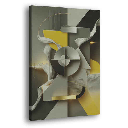 Sophisticated Geometric Fusion Yellow and Grey Abstract Side - Canvas Wall Art