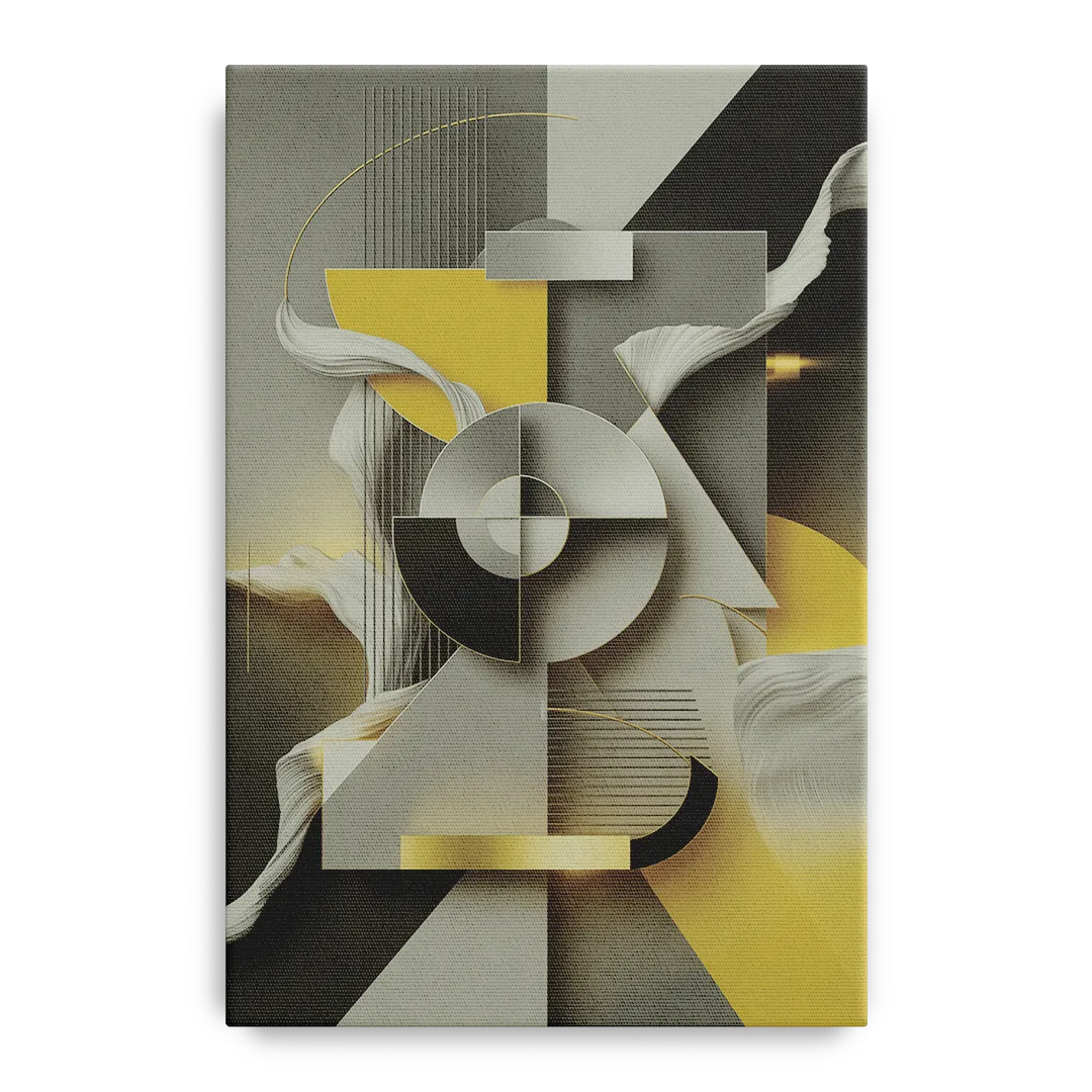 Sophisticated Geometric Fusion Yellow and Grey Abstract Front - Canvas Wall Art